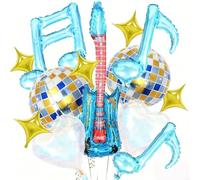14pcs Guitar Disco Balloons Set - Music Theme Party Decorations with Guitar, Note & Disco Ball Shapes - Easy to Inflate Aluminum Foil Balloons for Birthday, Disco Party Supplies