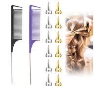 14Pcs Hair Parting Ring Set, Effortless Stitch Braid Finger Tool, Reusable Braiding Rings for Parting Hair, Convenient and Fast for Hair Knitting, DIY Hairstyle (2pcs Tail Combs + 12pcs Parting Rings)