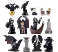 14pcs Halloween Miniature Figurines, Mini Resin Figures Ghosts Skull Bats for Dollhouse Fairy Garden Halloween Decorations Party Favors Bag Fillers