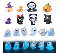 14pcs Halloween Resin Ornaments, Luminous Ghost Garden Figurines, Magic Hat, Water Spirit, Pumpkin, DIY Cute Micro Landscape Accessories Halloween Miniature Party Decorations, for Vase Garden Desktop