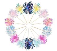 14PCS Happy Birthday Cake Toppers Firework Cupcake Toppers Sparkly Star Tinsel Cakes Topper Cake Accessories for Birthday Wedding Graduation Party Supplies