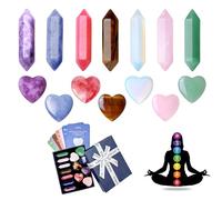 14Pcs Healing Crystals Kit Gifts, Heart Stones for Beginnners, 7 Chakra Crystals and Gemstones Set for A Week, Yoga Amulet Meditation Stone with Instruction & Gift Box, Galentines Mother Day Gift