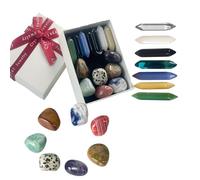 14Pcs Healing Crystals Set Chakra Stone Healing Crystals Set in Box, Natural Healing Crystal Wand and Rock Set，for Meditation, Yoga，Anxiety Relief (White)