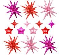 14pcs Hot Pink Red Star Balloons, Mixed Star Foil Balloon,22Inch Explosion Stars Balloons with 10Inch Stars Shaped Balloon,for Birthday Bridal Shower Anniversary Wedding Bachelorette Party Decorations