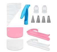14pcs Icing Piping Tool Set Kit, 2 Fondant Cake Arc Ruler 2 Dough Scraper & 10 Cake Decorating Supplies Include Piping Pen with Bags and Tips Nozzles Decorating Tip Coupler