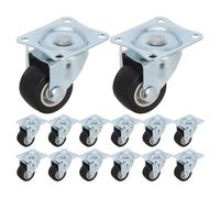 14pcs Inch Mini Swivel Caster Wheels with Top Plate for Furniture | Galvanized Iron and PVC Build, Low Profile 360° Plate, Smooth Roll for Office and Appliance Setups