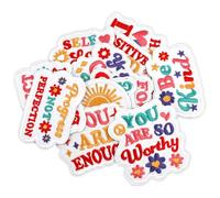 14pcs Iron on Patches for Clothes, Positive Inspirational Affirmations Patches Hippie Patches Iron on Sew on Bohemian Embroidered Embroidery Applique Patch for Jacket Hats DIY Decoration