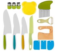 14PCS Kids Knife Set,Toddler Knife for Chopping,Plastic Kids Cutting Knife Set,Cooking Knives with Potato Slicer,Serrated Edges Cutters,Cutting Board