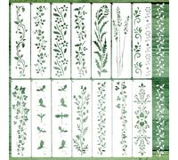 14Pcs Large Border Flower Stencils for Painting on Walls, Reusable Leaf Vine Wood Burning Stencils with Hoop, Drawing Background Templates DIY Craft Home Decor(11.8×3.15 inch)
