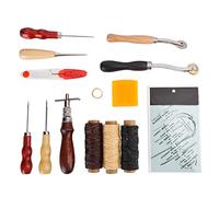 14pcs Leather Hand Sewing Tool Set with Thimble, Scissors, Awl & Waxed Thread - Durable Steel & Wood Craft Kit for Shoes, Bags, DIY Leather Stitching