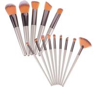 14pcs Makeup Brush Set with Plastic Handle, Golden Nylon Bristles | Professional Use, Uniform Application, Comfortable to Hold, Daily Beauty Care, Assorted Cosmetic Tools, Ladies