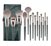 14Pcs Makeup Brushes Set Green Large Fluffy Soft Eye Shadow Foundation Brush super soft bristles for beginners Women Powder Blush Blending Beauty Make Up Tools