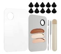14PCS Makeup Mixing Palette Set, Including 2 Makeup Palette Tray,1 Color Grading Stick, 1 Leather Case, 10 Black Powder Puffs, Reusable Beauty Tools, for Foundation Eye Shadow Nail