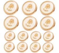 14pcs Metal Buttons for Clothes, Gold Metal Button with Rose Flower Pattern and White Rhinestone, 0.7/0.9IN Replacement Shank Buttons Sewing for Blazer Suit Coat Sweater Jacket DIY Crafts