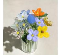 14Pcs Mini Hand Blown Glass Flowers Bouquet - Tiny Colorful Glass Flower Ornaments for Mini Vase Decor, DIY Crafts, Mother’s Day, Birthday, for Women Girls