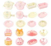 14Pcs Miniature Pot and Pan Set with 6Pcs Sakura Animal Bread Cake Figurines, Dollhouse Kitchen Cookware & Bakery Decor, Mini Resin Croissant Muffin Set for Dollhouse Kitchen & Cafe Display