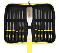 14Pcs Needle File Set, Mini Metal File Set, 6Pcs Carbon Steel File, 6Pcs Diamond File,1Pcs Wire Cleaning Brush, with Carrying Case Needle File Tool Set for Metal, Wood, Ceramics, Leather