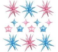 14pcs Pink Blue Star Balloons, Mixed Star Foil Balloon, 22Inch Explosion Stars Balloons with 10Inch Stars Shaped Balloon,for Gender Reveal Birthday Baby Shower Wedding Bridal Shower Party Decoration