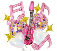 14Pcs Pink Purple Music Note Party Balloons Set, Disco Party Decorations Ball Balloons, 4D Shining Disco Star Balloons, Inflatable Guitar Balloons for Singer Fans, 80s Rock & Roll Dancing Queen