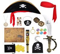 14Pcs Pirate Costume Accessories,Pirate Dress Up for Halloween Costumes | Pirate Hat, Captain Hook, Eye Patch for Storybook World Book Day Fancy Dress Up Party Cosplay