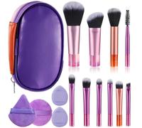 14PCS Portable ON THE GO Makeup Brush Set Mini Travel Makeup Brushes Set Easy-taken Mini Full Complete Function Cosmetic Brushes Kit with Brush Pouch (Colorful)