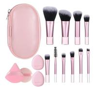 14PCS Portable ON THE GO Makeup Brush Set Mini Travel Makeup Brushes Set Easy-taken Mini Full Complete Function Cosmetic Brushes Kit with Brush Pouch (Pink)