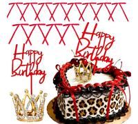 14PCS Red Black Bows Crown Cherry Theme Cheetah Birthday Cake Decorations Leopard Red Black Bows Crown Cherry Theme Party Supplies