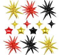 14pcs Red Black Gold Star Balloons, Mixed Star Foil Balloon, 22Inch Explosion Stars Balloons with 10Inch Stars Shaped Balloon, for Birthday Graduation Anniversary Wedding Disco Party Decorations