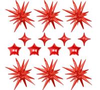 14pcs Red Star Balloons, Mixed Star Foil Balloon, 22Inch Explosion Stars Balloons with 10Inch Stars Shaped Balloon, for Birthday Party Wedding Christmas Valentine's Day Baby Shower Decorations