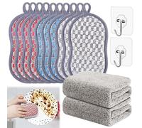 14PCS Reusable Sponge Set with 2 dish washing cloths and 2 hooksDurable Scrub Scouring Sponge,Non-Scratch Microfiber Sponge for Dishes,Pots,Pans