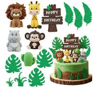 14Pcs Safari Animal Cake Toppers - Jungle Wild One Cake Decorations Set