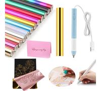 14PCS/Set Hot Heated Foil Pens & Hot Foil Roll Set for Card Making Craft Scrapbooking Drawing Pen with USB Cable DC5V Write, Draw, Trace, and Stencil Your Way to Shiny Foiled Beauty Using the Hot Foil