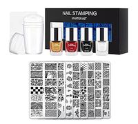 14Pcs/Set Nail Stamping Plates Kit with Clear Stamper Scraper 7ml Stamping Polish Flowers Geometry Printing for Art Tool Beginners Experienced Nail Artists