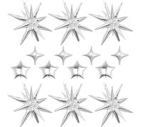 14pcs Silver Star Balloons, Mixed Star Foil Balloon, 22Inch Explosion Stars Balloons with 10Inch Stars Shaped Balloon, for Birthday Graduation Anniversary Wedding Baby Shower Disco Party Decorations