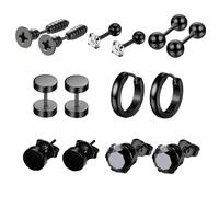 14pcs Stainless Steel round Men Earrings Set Black Studs