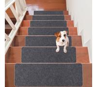 14Pcs Stair Treads Carpet Non Slip, 55 * 20CM Self-Adhesive Floor Stair Carpets Treads, Solid Wood Stairs Non Skid Safety Rug Slip Resistant Indoor Runner for Kids Elders and Pets(Dark Gray)
