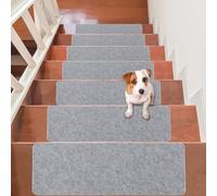 14Pcs Stair Treads Carpet Non Slip, 55 * 20CM Self-Adhesive Floor Stair Carpets Treads, Solid Wood Stairs Non Skid Safety Rug Slip Resistant Indoor Runner for Kids Elders and Pets(Light Gray)