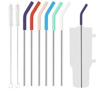 14PCS Stanley Cup Straws - Stainless Steel Reusable Straws with Silicone Tips for Stanley 40oz Tumbler, 13-Inch Metal Straw Set with Colorful Extenders & Brushes (14 pcs Fit for 40 oz Stanley)