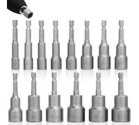 14Pcs Steel Nut Driver Set with 6-19mm Magnetic Hex Bit Tool, Professional Anti-Slip Tips Impact Driver Hexagon Socket Sets, Wrenches Instrument for Power Drill, Electric Screwdriver, DIY Projects