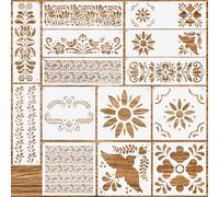 14pcs Talavera Stencil for Painting, Resuable Tile Stencil Folk Mexican Stencils for Crafts, Wall Stencils for Talavera Party Decor Furniture Wood Wall Canvas Floor, Border Stencild for Fabric DIY