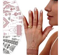 14pcs Temporary Tattoos,Black & Brown Temporary Tattoo Hand Stencils Kit,India Lotus Mandala Flower Fake Tattoos,Realistic And Easy To Use Lacetattoo Stencils,Waterproof Removable Tattoo Stickers