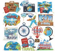 14Pcs Travel Photo Booth Props, Let The Adventure Begin Travel Theme Selfie Props Favors Supplies, Bon Voyage for Journey Birthday Baby Shower Party Decorations