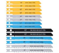 14Pcs U-Shank Jig Saw Blade Set for Wood Plastic Metal Compatible with 90% Power Jig Saws, Jigsaw Blades U Shank Includes 6T 8T 10T 14T 18T 24T 32T