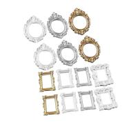 14pcs Vintage Mini Resin Frames for DIY Crafts and Phone Case Decor, Compact Antique Style Photo Ornaments in Square and Oval Shapes, Safe Material for Creative Projects