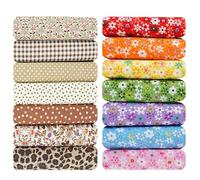 14PCS Wildflower Fat Quarter Bundle, 25cmx25cm Cotton Sateen Fabric Bundles,9.84" Quilting Cotton, for Sewing,Patchwork, DIY Crafts & Home Decorate,Coffee Brown + Vintage Print