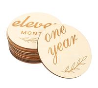 14pcs Wooden Monthly Discs Baby Growth Photo Props | Khaki Set, Ready for Newborn Celebrations, Simple Cards for Announcement Shoots