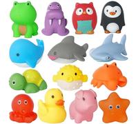 14pcs Zoo & Sea Animal Baby Bathroom Toys, Squeeze or Water Spray Toys . Suitable for Boys Girls Baby Floating Bath Squirt Toy, Bathroom/ Swimming Pool Frog/Duck/Whale Toy