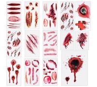 14Sheets Halloween Tattoo Stickers, Scar Temporary Bloody Wound Sticker, Waterproof Zombie Makeovers for Vampire Cosplay Masquerade Prank Makeup Decorations