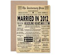 13th Anniversary Card for Men Women - Vintage Newspaper Married in 2012 - Happy 13 Year Wedding Anniversary Card for Husband Partner Wife Companion, A5 Anniversaries Greeting Cards