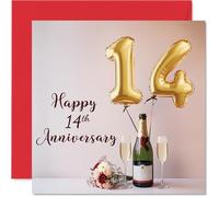 14th Anniversary Card for Women and Men, Balloons & Bottle of Bubbly